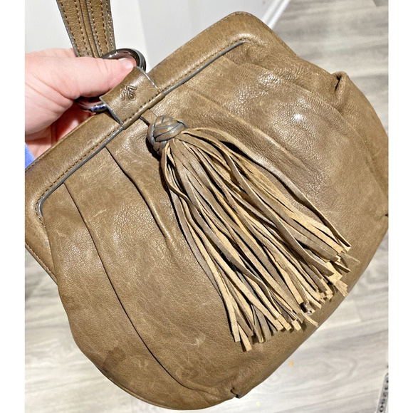 Martin & Osa Brown Leather Wristlet Bag Casual Purse Boho Chic Fawn Brown Tassel - Picture 7 of 7